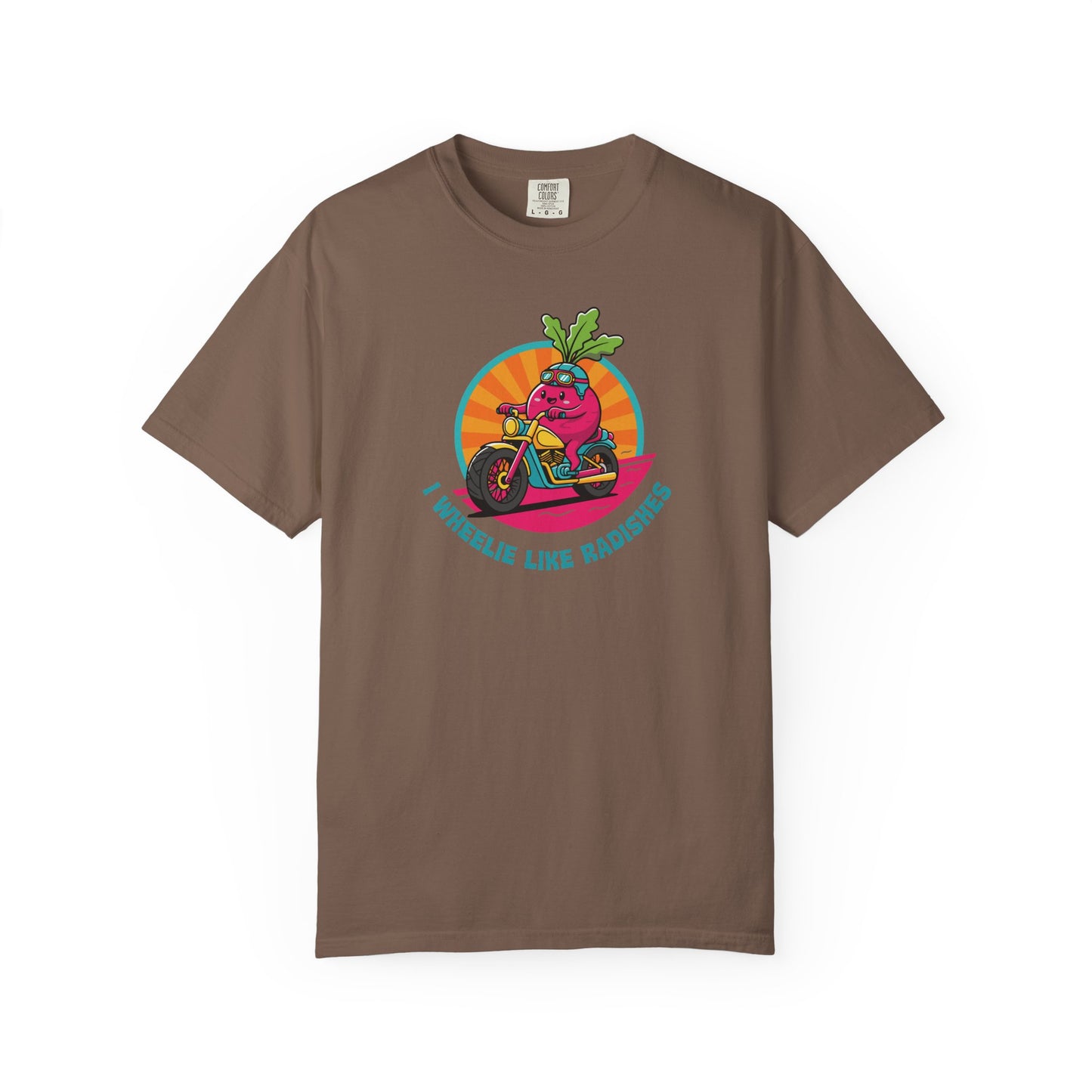 “Wheelie Like Radishes” T-Shirt —  Retro Radish Lover Vegan Cycling Graphic Tee