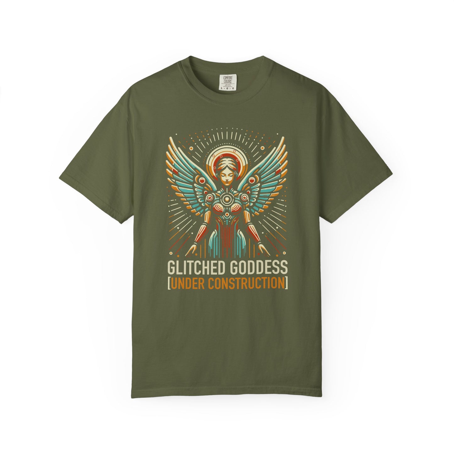 "Glitched Goddess (Under Construction)" T-Shirt — Unhinged Attitude Retro Sci‑Fi Graphic Tee