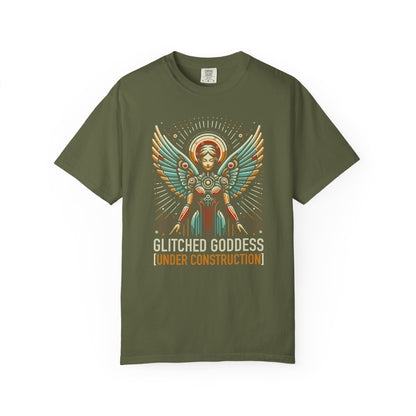 "Glitched Goddess (Under Construction)" T-Shirt — Unhinged Attitude Retro Sci‑Fi Graphic Tee