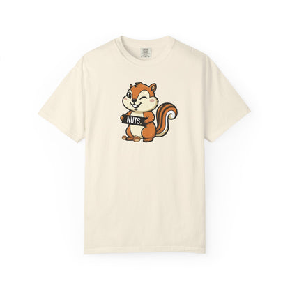 "Chestnuts: Nuts" Couples Tee - Chipmunk Holding 'NUTS' Funny Chestnut Graphic T-Shirt