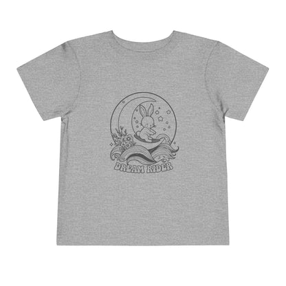 "Dream Rider" Toddler Tee — Sleepy Bunny Moon Surfer Graphic T-Shirt