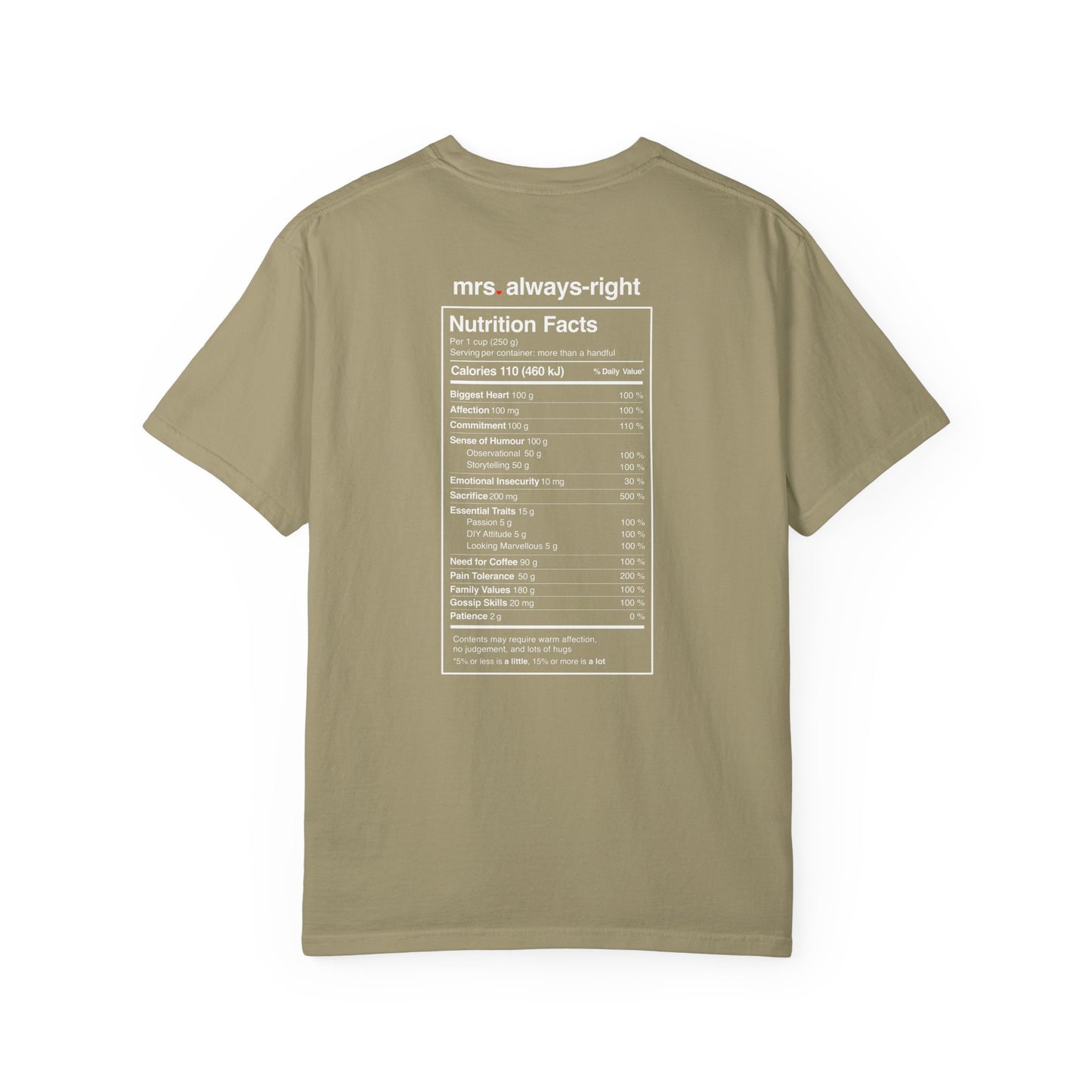 Mrs. Always-Right Couples Tee  — "mrs. always right" Front Text with 'Nutrition Facts' Back Print T-Shirt
