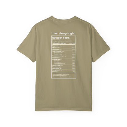Mrs. Always-Right Couples Tee  — "mrs. always right" Front Text with 'Nutrition Facts' Back Print T-Shirt