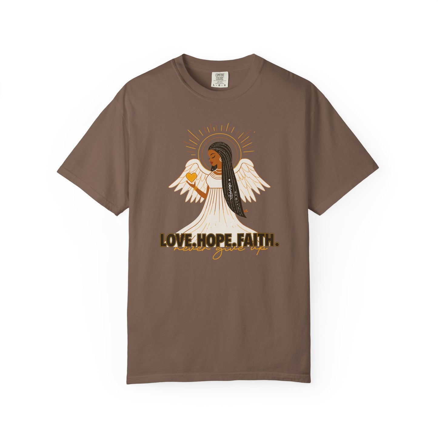 "Love.Hope.Faith. Never give up" T-Shirt - Perseverence Angel Graphic Tee