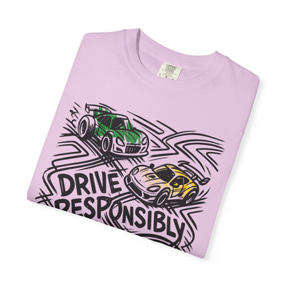 Drive Responsibly Vintage Car T-Shirt — Retro Racer Awareness Graphic Tee