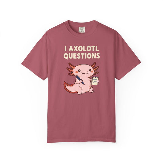 "I Axolotl Questions" T-Shirt — Cute Cartoon Reporter Student Graphic Tee