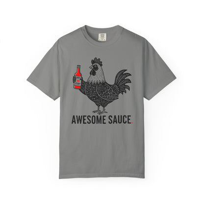 "Awesome Sauce" Hot Stuff T-Shirt - Vintage Linocut Rooster Graphic Tee
