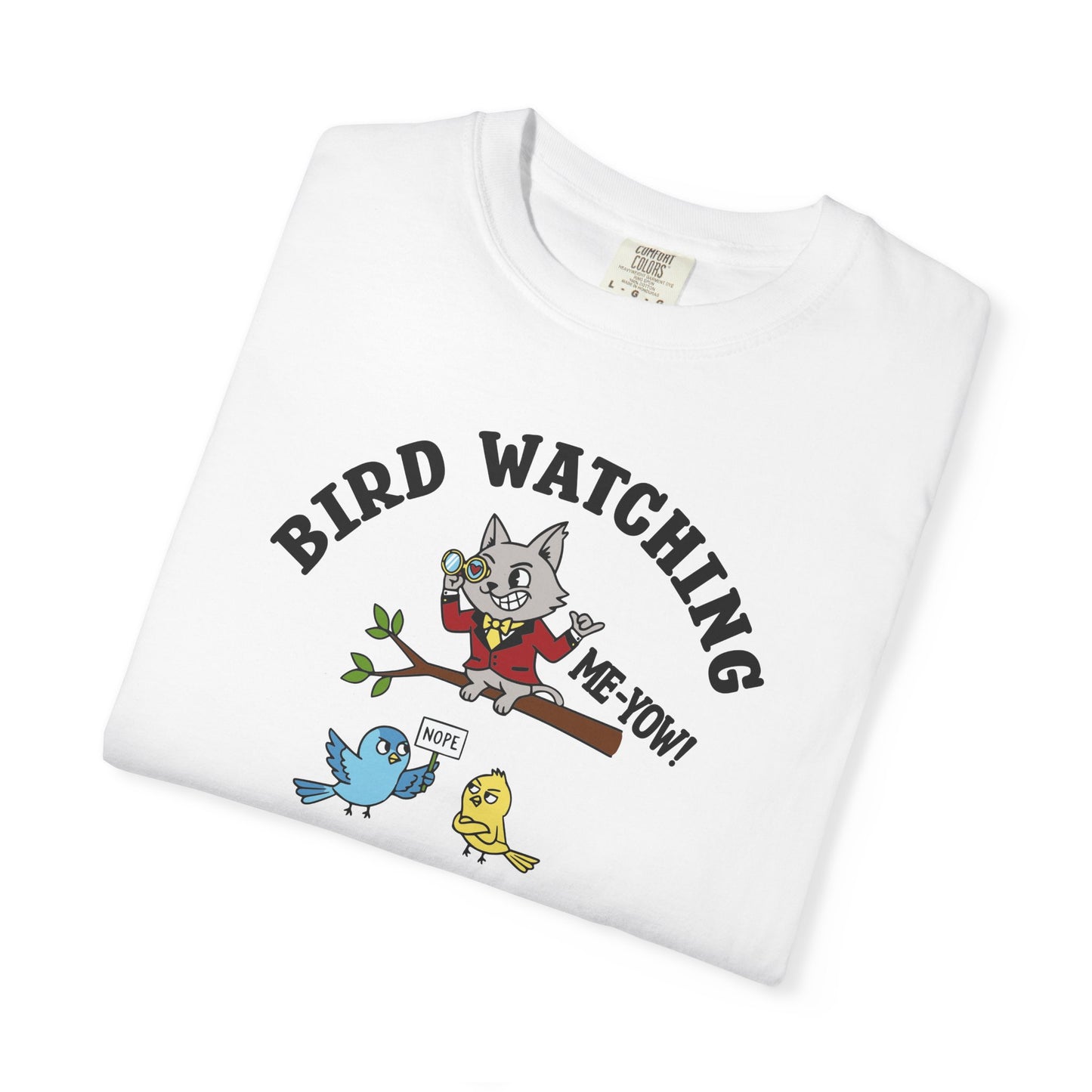 'Bird Watching' T-Shirt — Vintage Cartoon Cat Calling Graphic Tee