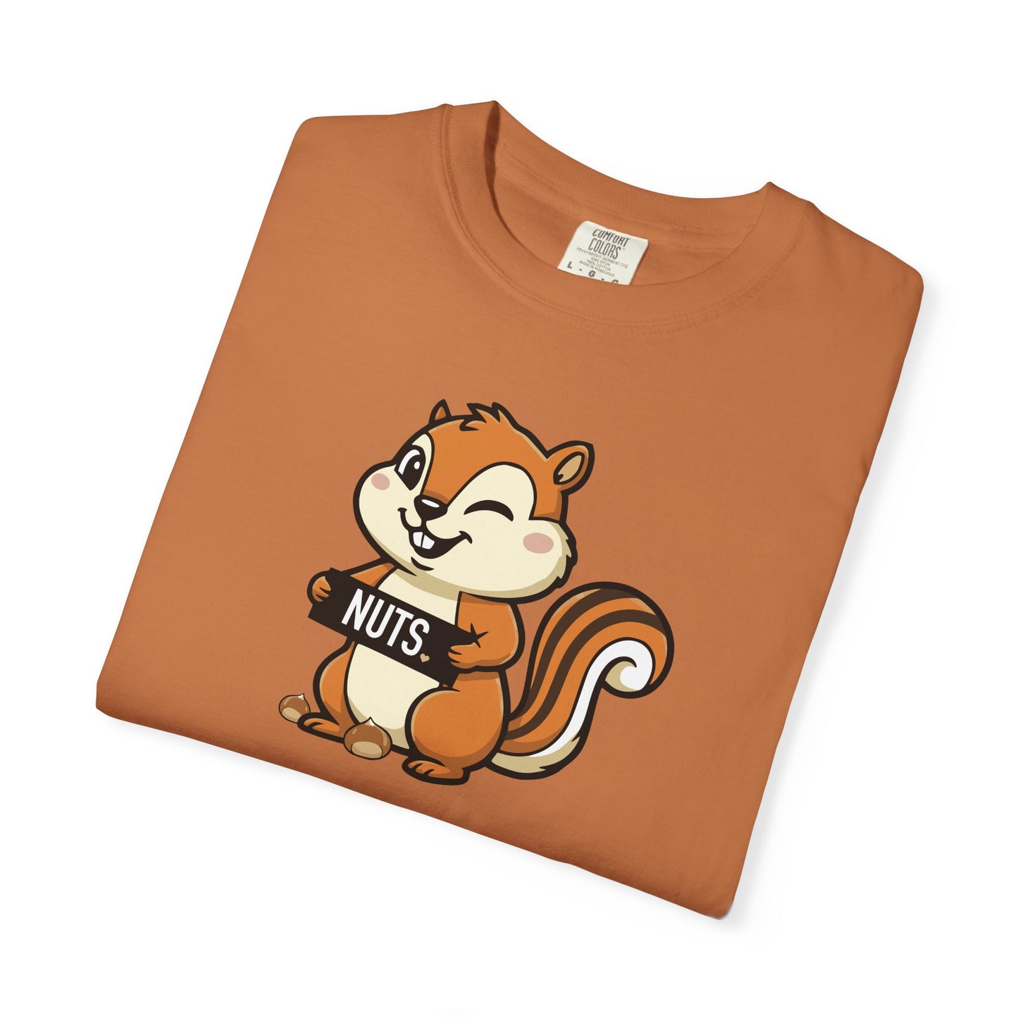 "Chestnuts: Nuts" Couples Tee - Chipmunk Holding 'NUTS' Funny Chestnut Graphic T-Shirt