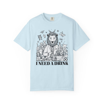 I Need A Drink T-Shirt — Funny Lion Bartender Gentleman Father Graphic Tee