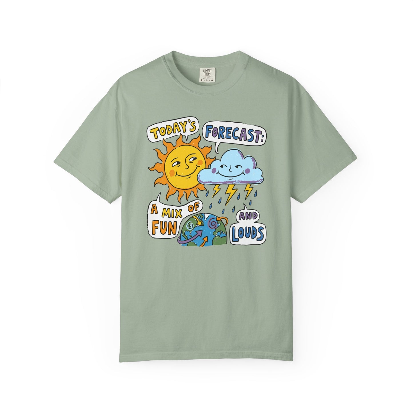 "Today's Forecast: A Mix of Fun and Louds" Tee — Playful Weather Cartoon T-Shirt