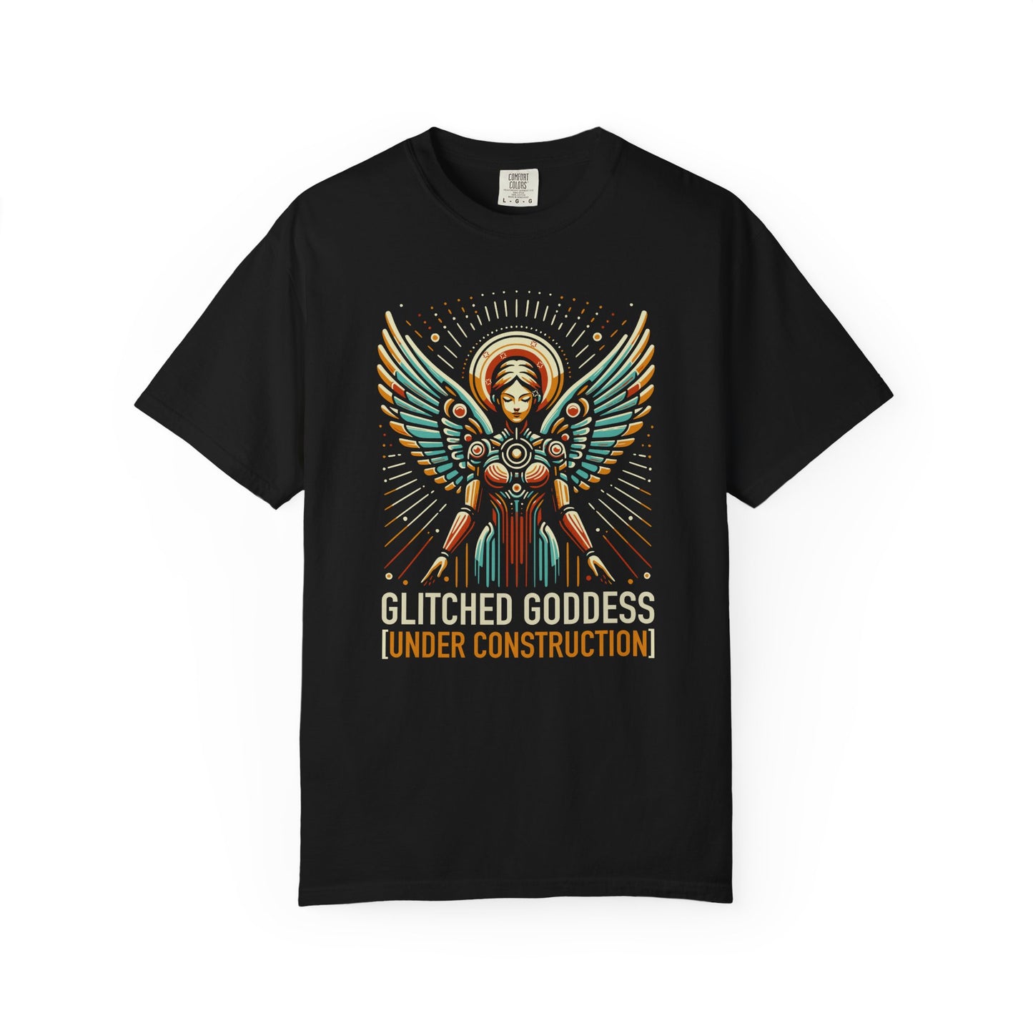 "Glitched Goddess (Under Construction)" T-Shirt — Unhinged Attitude Retro Sci‑Fi Graphic Tee
