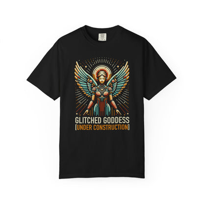 "Glitched Goddess (Under Construction)" T-Shirt — Unhinged Attitude Retro Sci‑Fi Graphic Tee