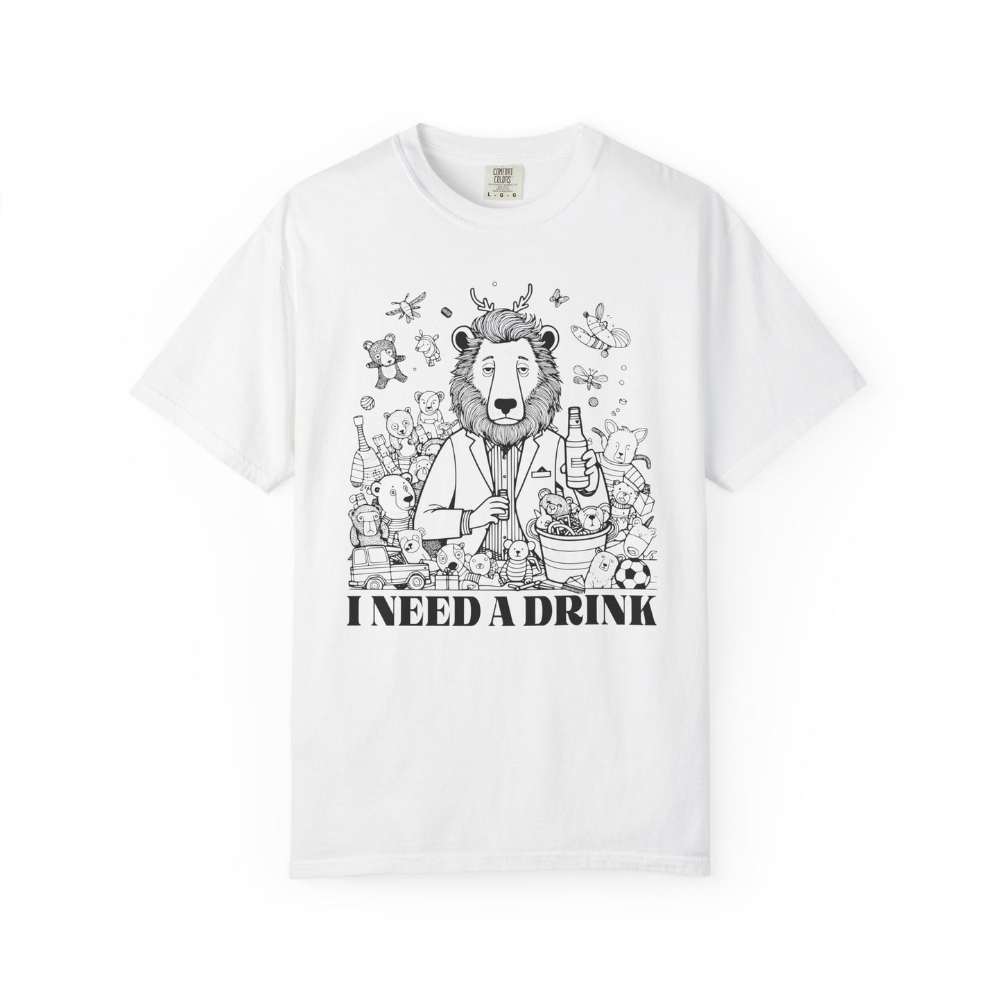 I Need A Drink T-Shirt — Funny Lion Bartender Gentleman Father Graphic Tee
