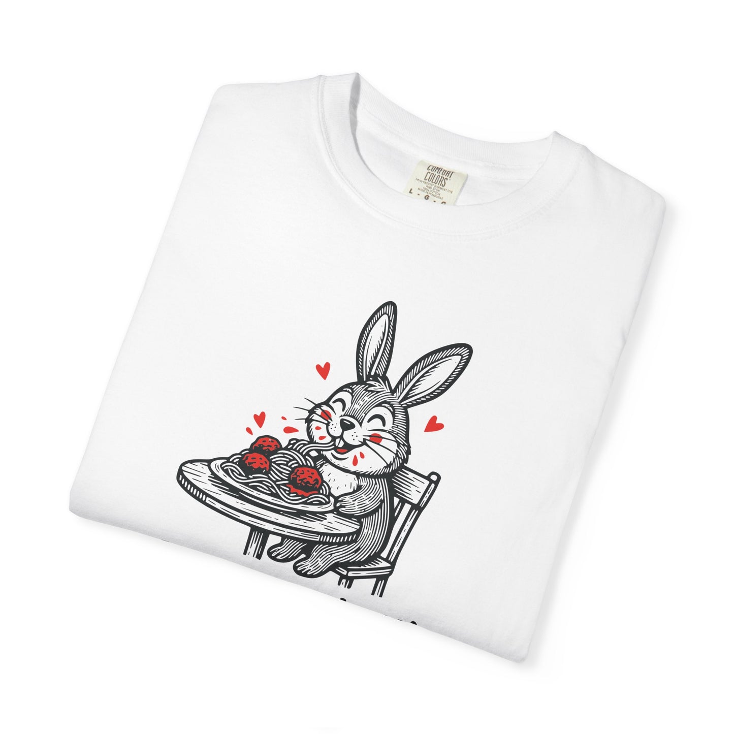 More Spaghetti Less Upsetti T-Shirt — Cute Bunny Pasta Graphic Tee