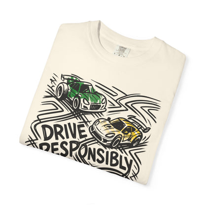 Drive Responsibly Vintage Car T-Shirt — Retro Racer Awareness Graphic Tee