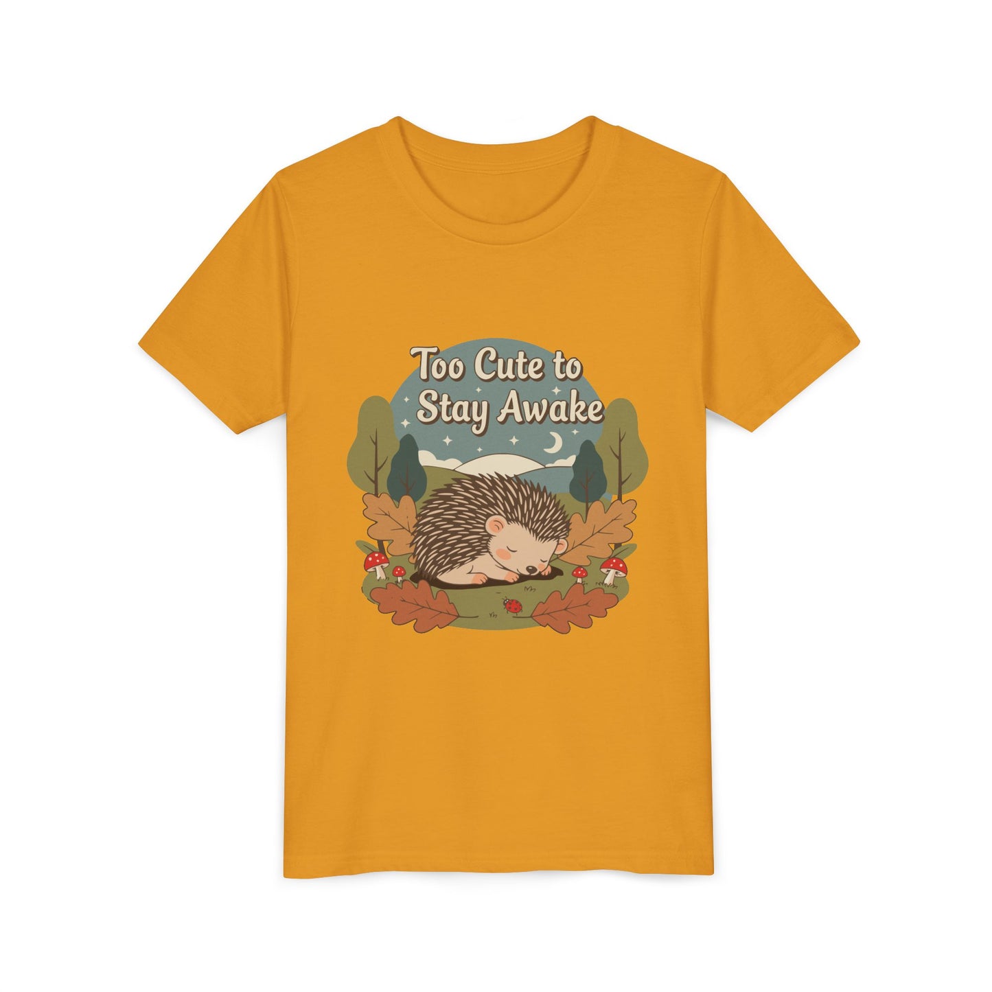 "Too Cute to Stay Awake" Hedgehog Youth Tee — Cute Sleeping Animal Kids Shirt