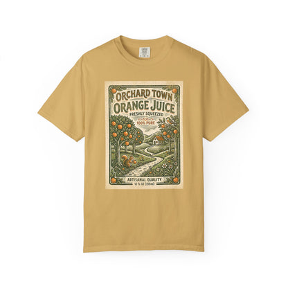 Orchard Town Orange Juice T-Shirt - Vintage Linocut Graphic Tee