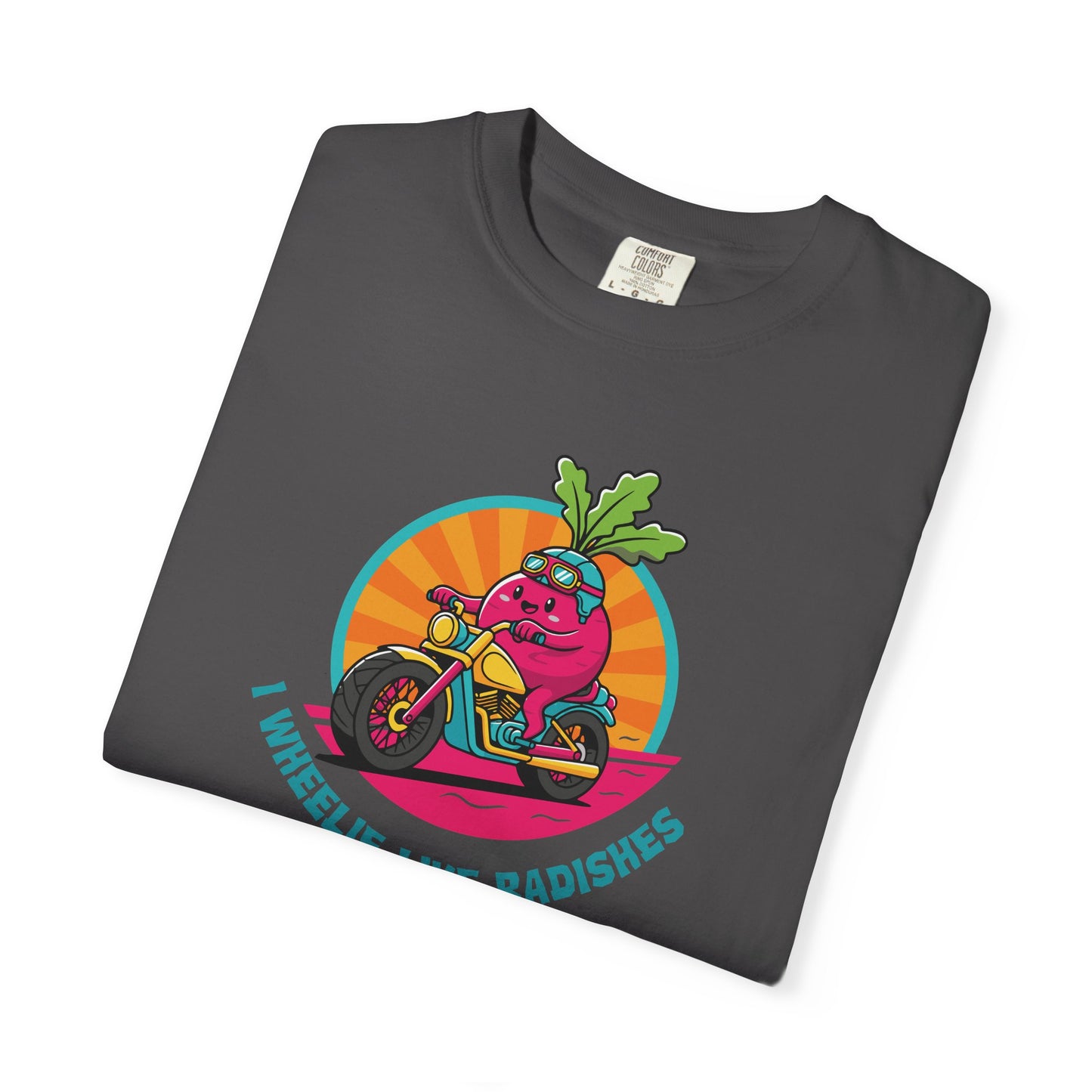 “Wheelie Like Radishes” T-Shirt —  Retro Radish Lover Vegan Cycling Graphic Tee