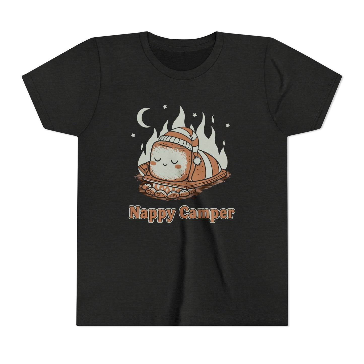 "Nappy Camper" Youth Tee — Cute Sleeping Marshmallow Camping T-Shirt