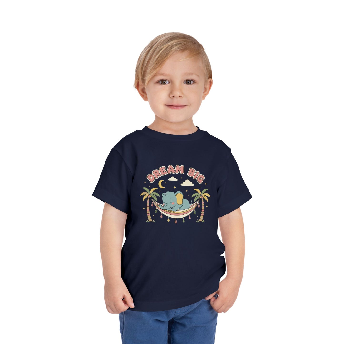 "Dream Big" Toddler Tee — Elephant Hammock Sleeping Graphic