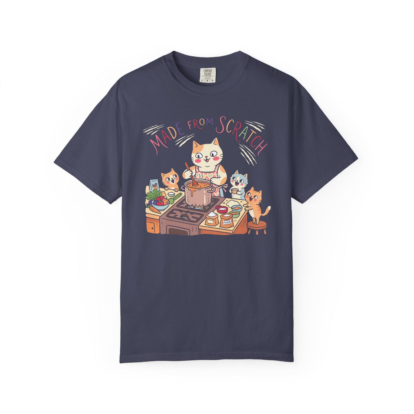 "Made From Scratch" T-Shirt - Cat Family Cooking Kittens Kitchen Mom Illustration Tee