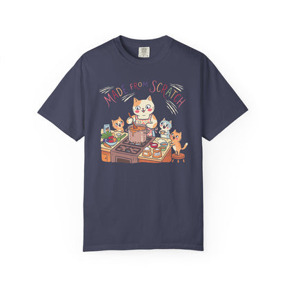 "Made From Scratch" T-Shirt - Cat Family Cooking Kittens Kitchen Mom Illustration Tee