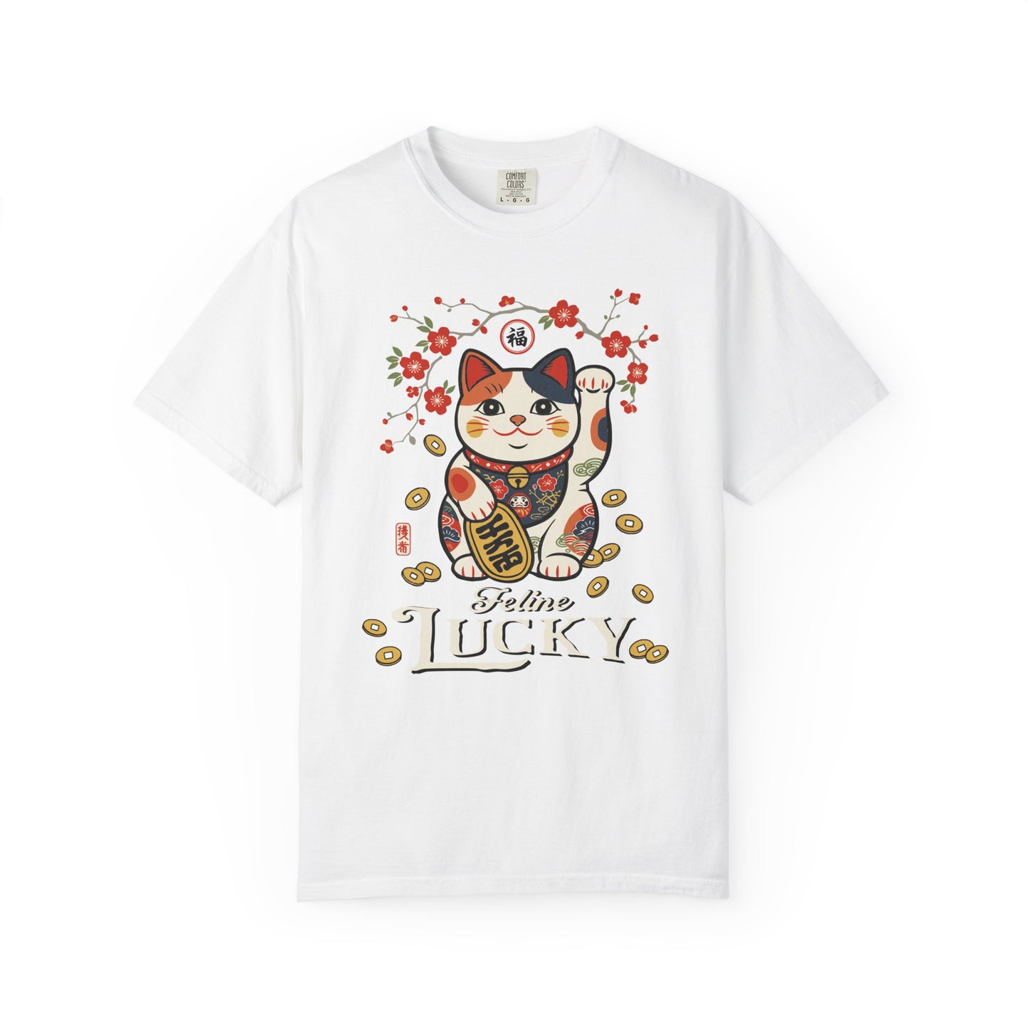 "Feline Lucky" T-Shirt — Lucky Maneki Neko Cat Graphic Tee