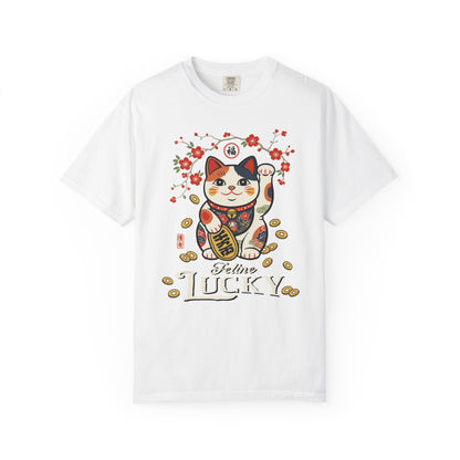 "Feline Lucky" T-Shirt — Lucky Maneki Neko Cat Graphic Tee