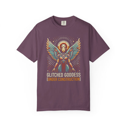 "Glitched Goddess (Under Construction)" T-Shirt — Unhinged Attitude Retro Sci‑Fi Graphic Tee