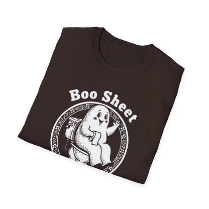 Boo Sheet T-Shirt — Funny Ghost on Toilet Halloween Tee