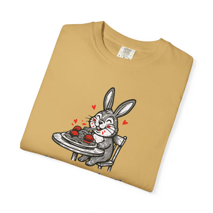 More Spaghetti Less Upsetti T-Shirt — Cute Bunny Pasta Graphic Tee