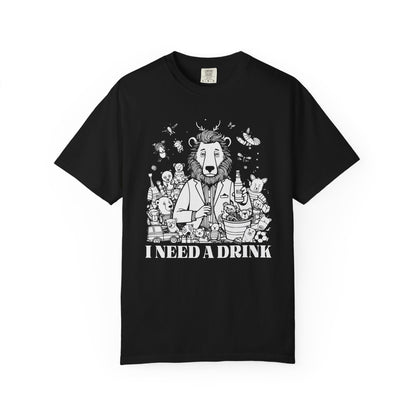 I Need A Drink T-Shirt — Funny Lion Bartender Gentleman Father Graphic Tee