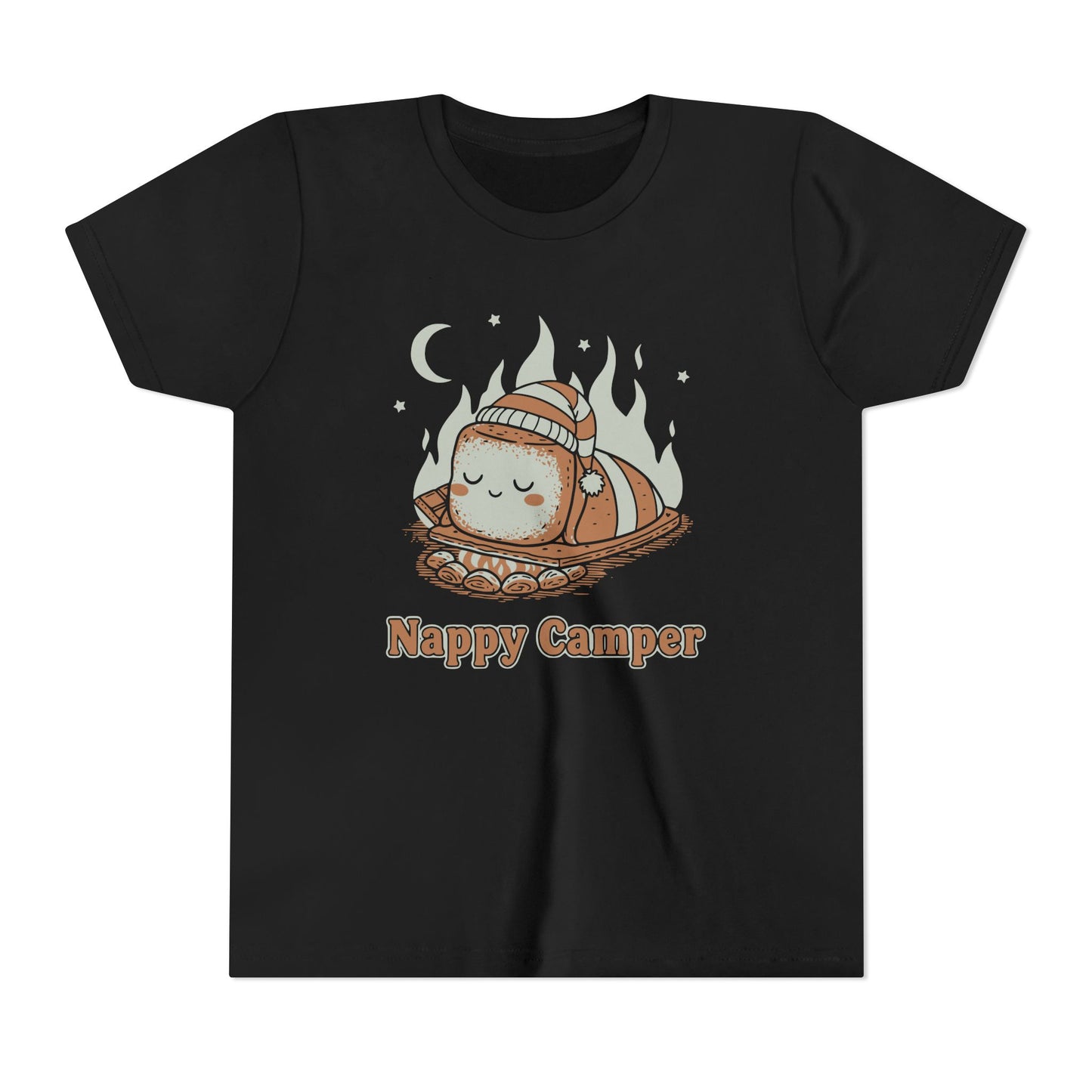 "Nappy Camper" Youth Tee — Cute Sleeping Marshmallow Camping T-Shirt