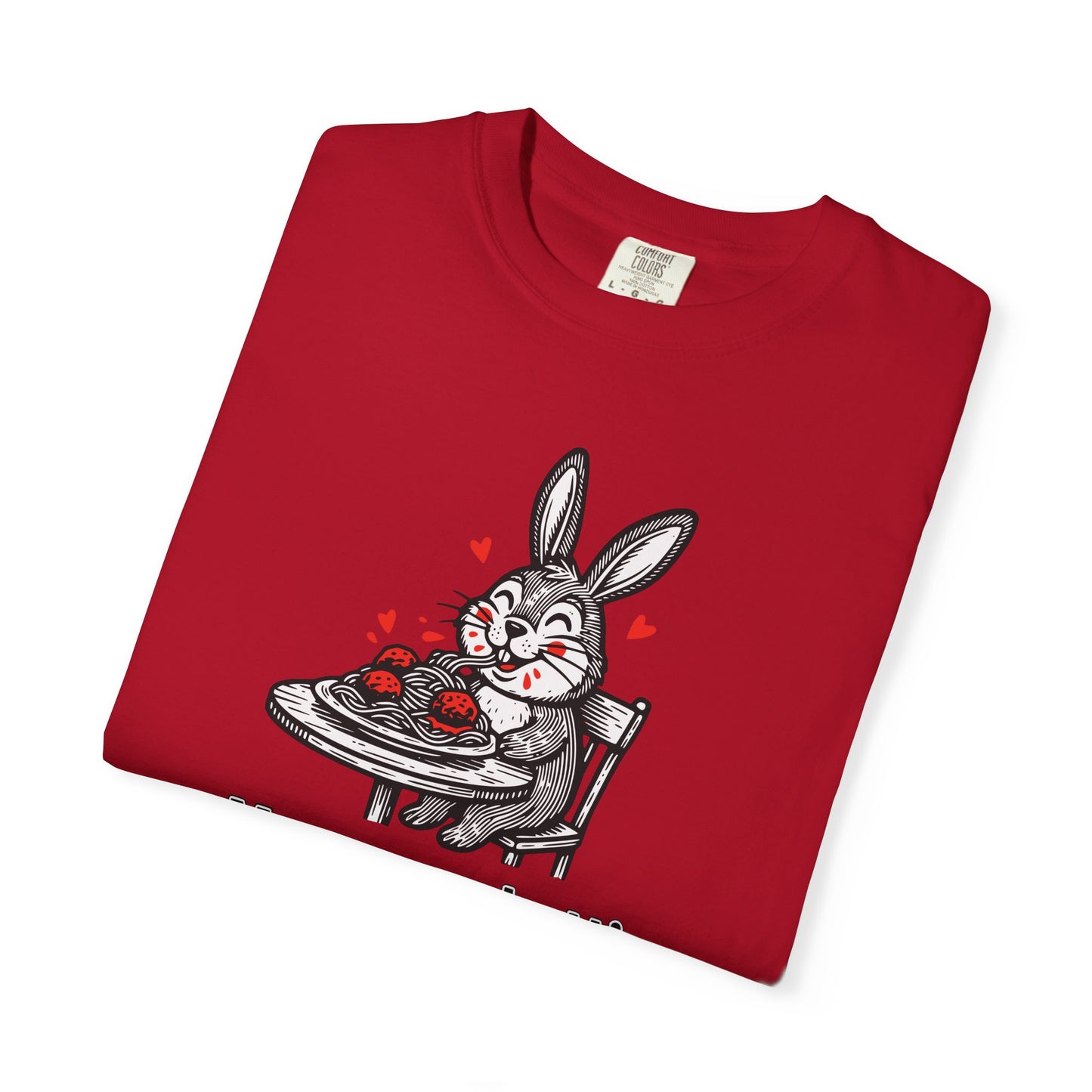 More Spaghetti Less Upsetti T-Shirt — Cute Bunny Pasta Graphic Tee