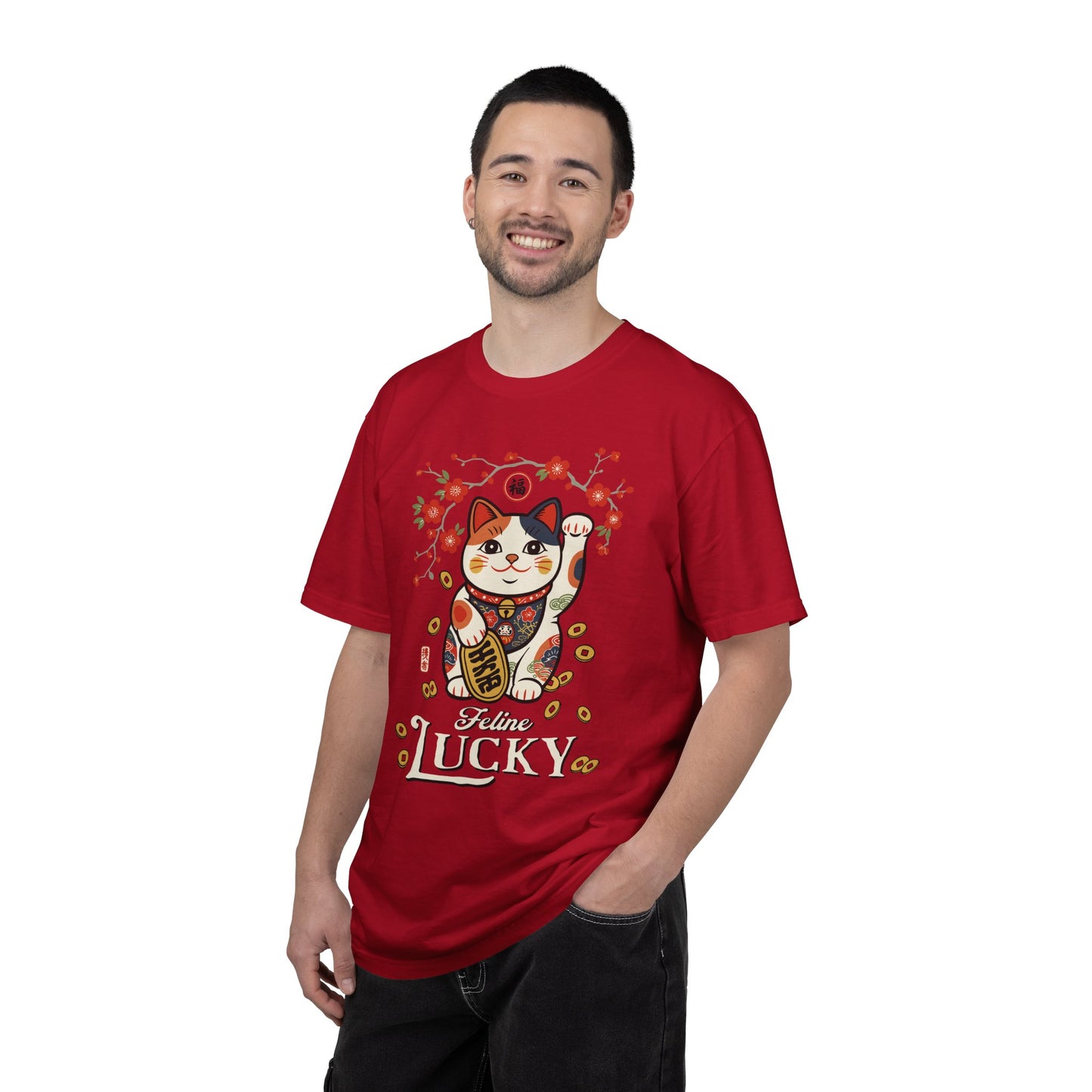 "Feline Lucky" T-Shirt — Lucky Maneki Neko Cat Graphic Tee