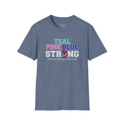 Teal Pink Blue Strong T-Shirt – Thyroid Cancer Awareness Ribbon Support Tee