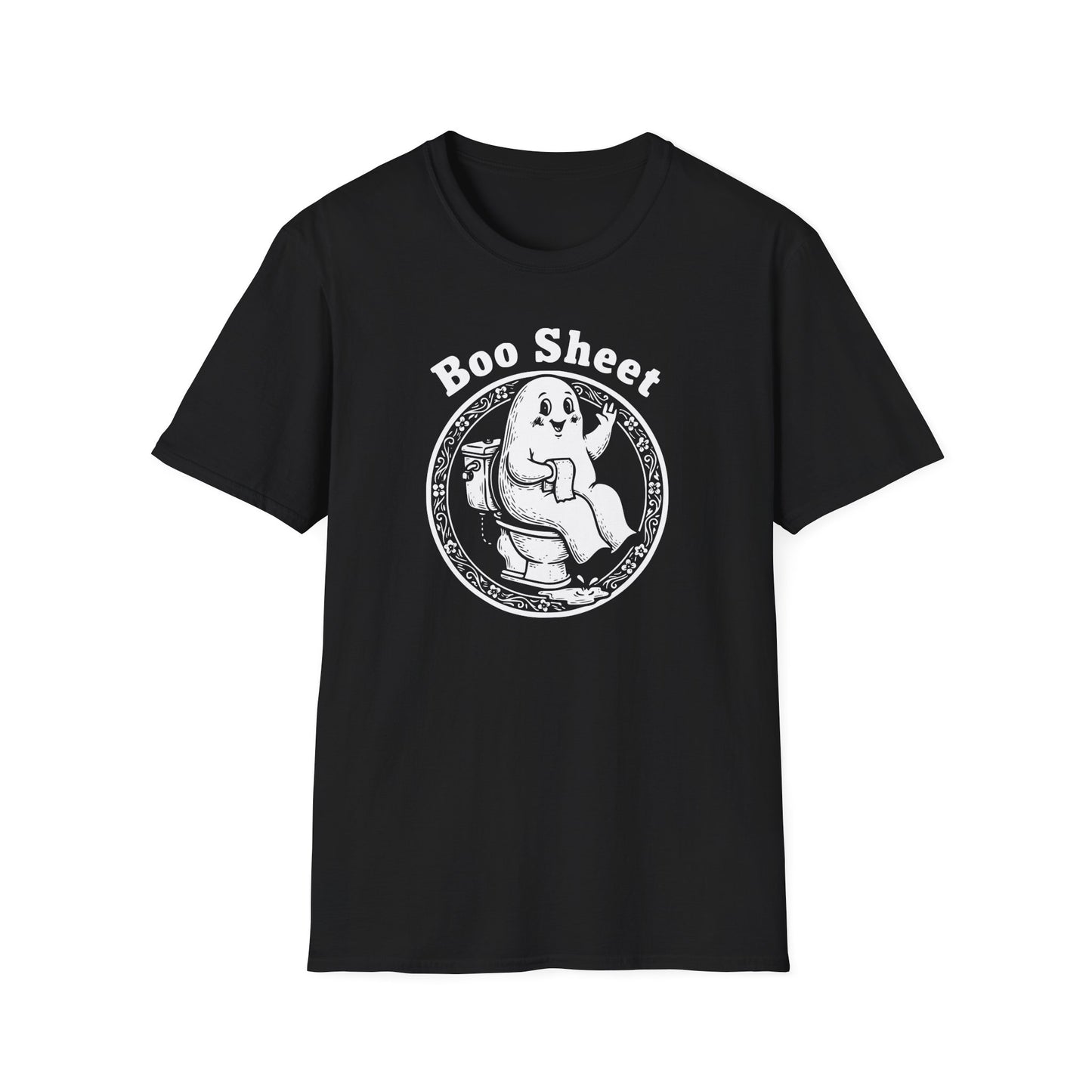 Boo Sheet T-Shirt — Funny Ghost on Toilet Halloween Tee