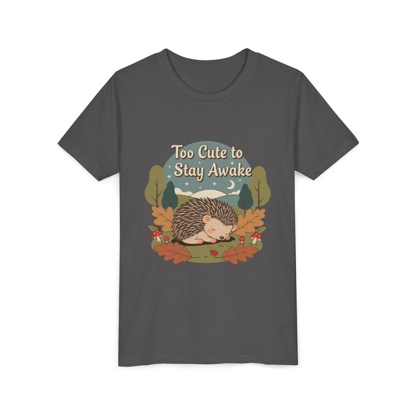 "Too Cute to Stay Awake" Hedgehog Youth Tee — Cute Sleeping Animal Kids Shirt