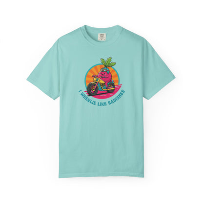 “Wheelie Like Radishes” T-Shirt —  Retro Radish Lover Vegan Cycling Graphic Tee