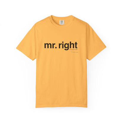 Mr. Right Couples Tee — "mr. right" Front Text with Nutrition Facts Back Graphic T-Shirt