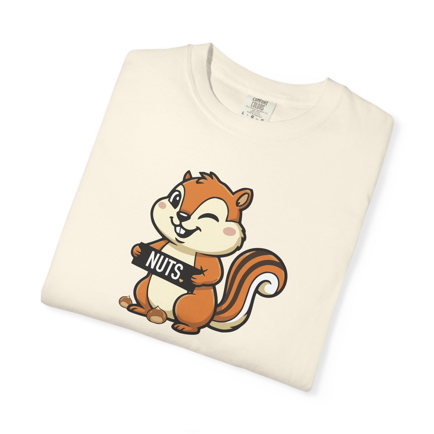 "Chestnuts: Nuts" Couples Tee - Chipmunk Holding 'NUTS' Funny Chestnut Graphic T-Shirt