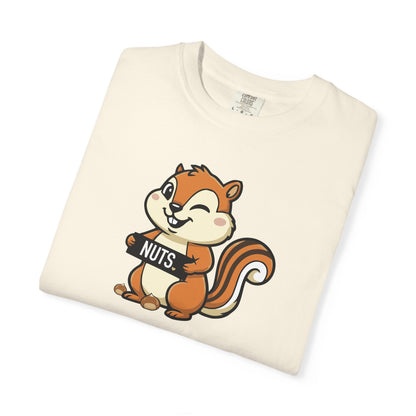 "Chestnuts: Nuts" Couples Tee - Chipmunk Holding 'NUTS' Funny Chestnut Graphic T-Shirt