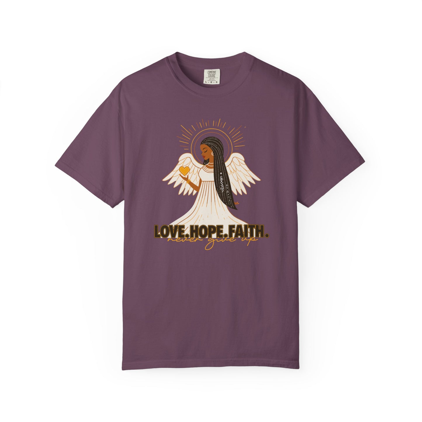 "Love.Hope.Faith. Never give up" T-Shirt - Perseverence Angel Graphic Tee