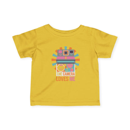 "Camera Loves Me" Infant Tee - Cute Retro Baby T-Shirt, Newborn Photography Outfit