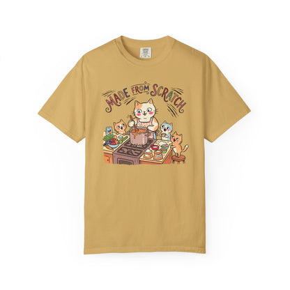 "Made From Scratch" T-Shirt - Cat Family Cooking Kittens Kitchen Mom Illustration Tee