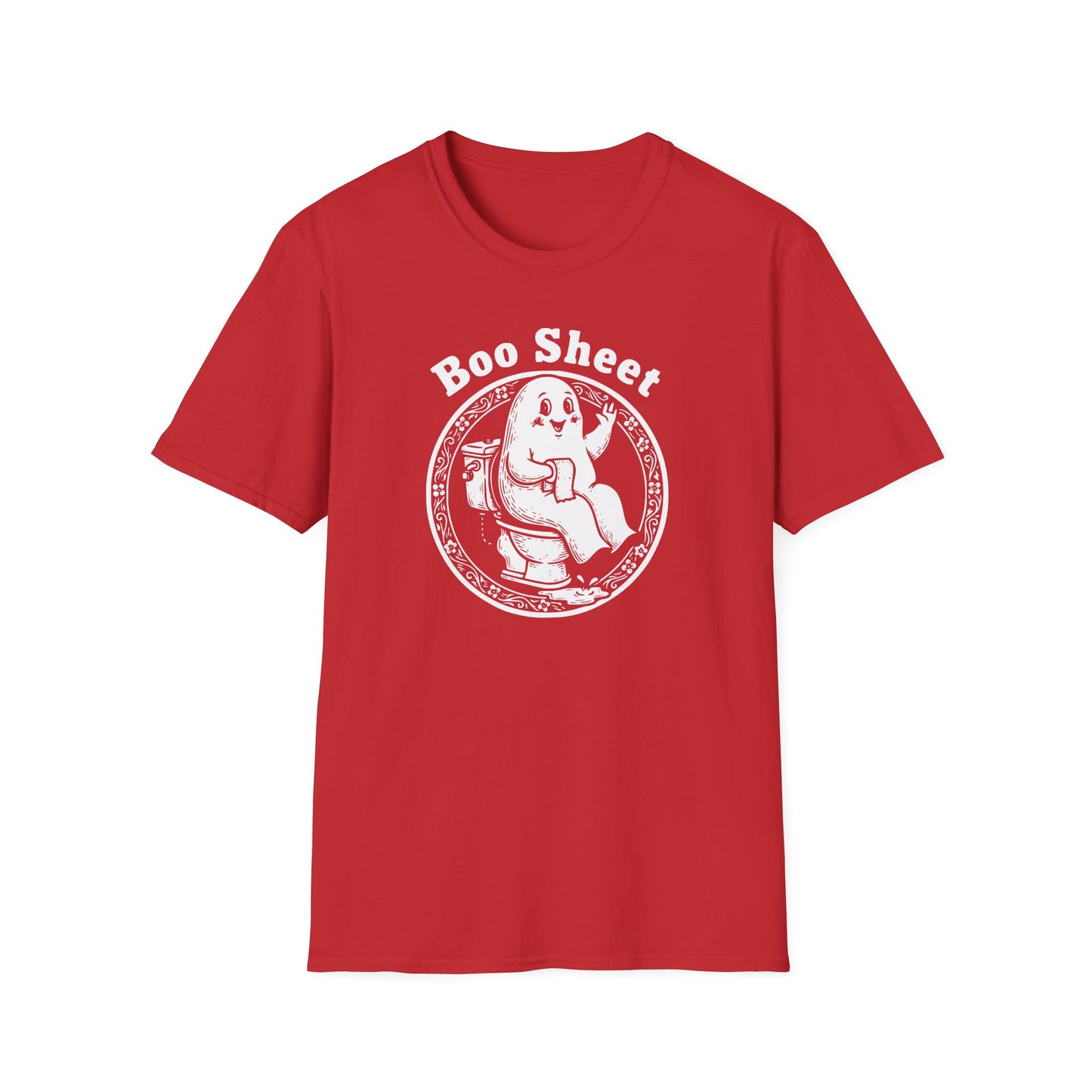 Boo Sheet T-Shirt — Funny Ghost on Toilet Halloween Tee