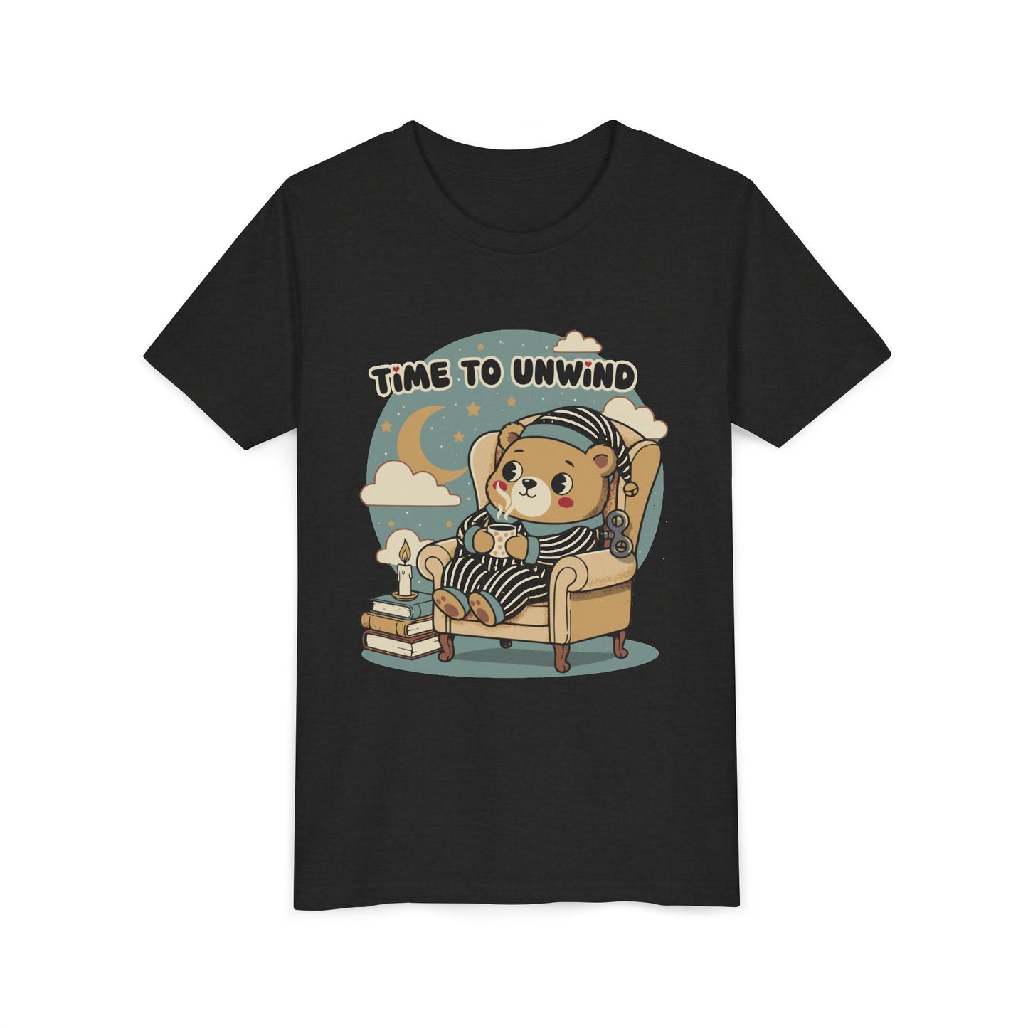 'Time to Unwind' Youth Tee — Windup Toy Bear Relaxing Graphic T-Shirt
