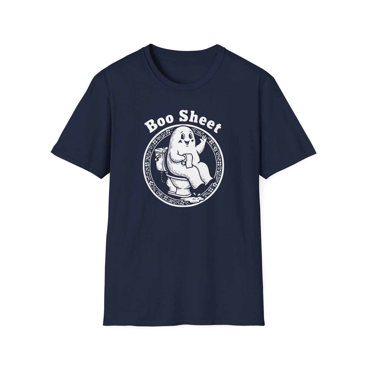 Boo Sheet T-Shirt — Funny Ghost on Toilet Halloween Tee