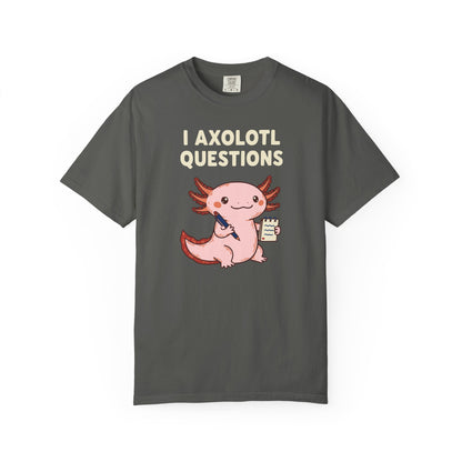"I Axolotl Questions" T-Shirt — Cute Cartoon Reporter Student Graphic Tee